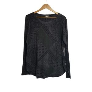 Orvis Olive Green Charcoal Gray & Black Print Light Weight Sweater Size XL